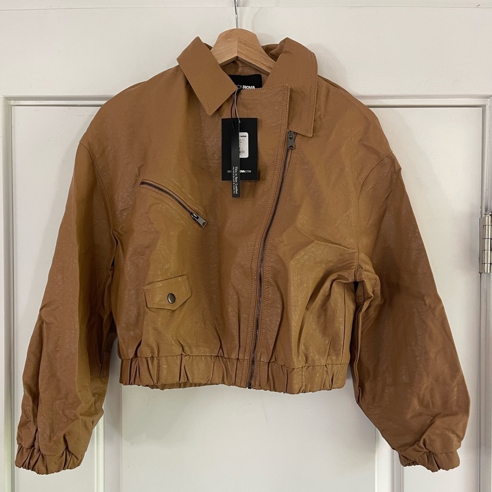 Fashion Nova Faux Leather Bomber Jacket - L